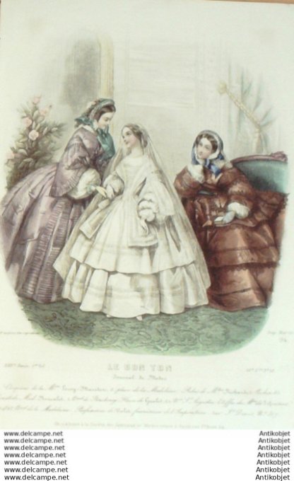 Gravure Mode Le Bon Ton 1857 24 # 18 (aquarelle old fashion plate)