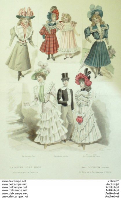 Gravure de mode La Gazette 1897 # 17 Costumes d'enfants