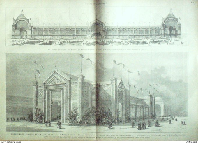 Le Monde illustré 1877 n°1069 expo Palais du Champ de Mars pavillons des pays au Trocadéro