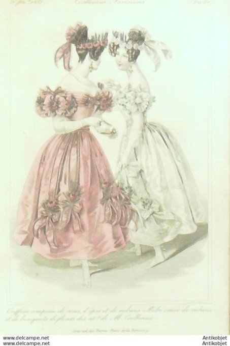 Costume Parisien 1832 # 2961 Robe ornée de rubans & bouquetes