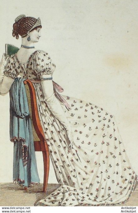 Gravure de mode Costume Parisien 1805 n° 590 (An 13) Costume grande parure
