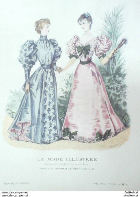 Gravure Mode illustree 1895 #  6 (Old Fashion plate) rare