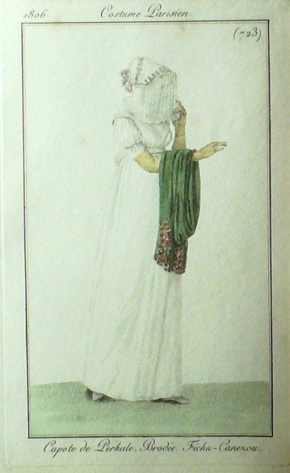 Gravure Mode Costume Parisien 1806 #  723 (eau forte old Fashion plate