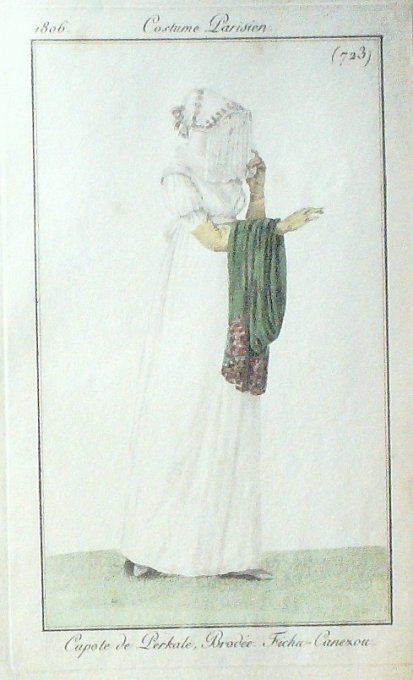 Gravure Mode Costume Parisien 1806 #  723 (eau forte old Fashion plate