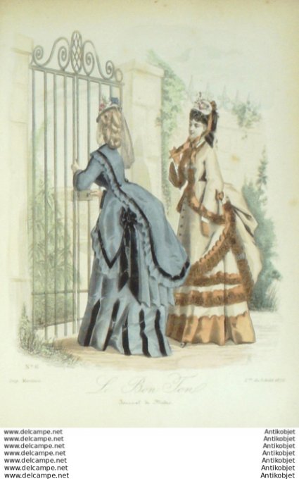 Gravure Mode Le Bon Ton 1872 #  6 (aquarelle old fashion plate)