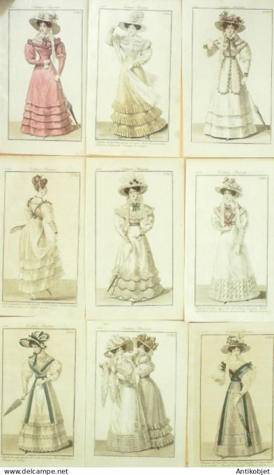Gravures de mode Costume Parisien 1825 Lot 16 9 pièces
