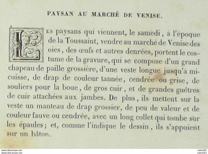 Italie VENISE paysan au marché 1859