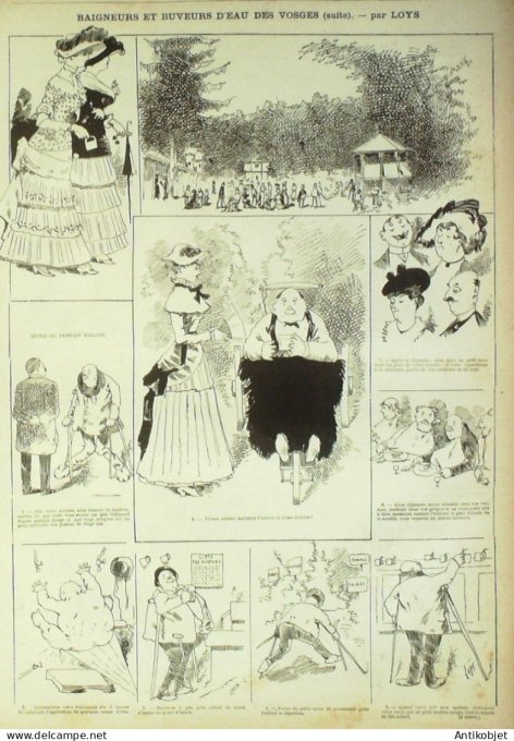 La Caricature 1881 #  85 Baigneurs & buveurs d'eau des Vosges Loys Bains de mer Cocoteville Bach