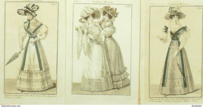 Gravures de mode Costume Parisien 1825 Lot 16 9 pièces
