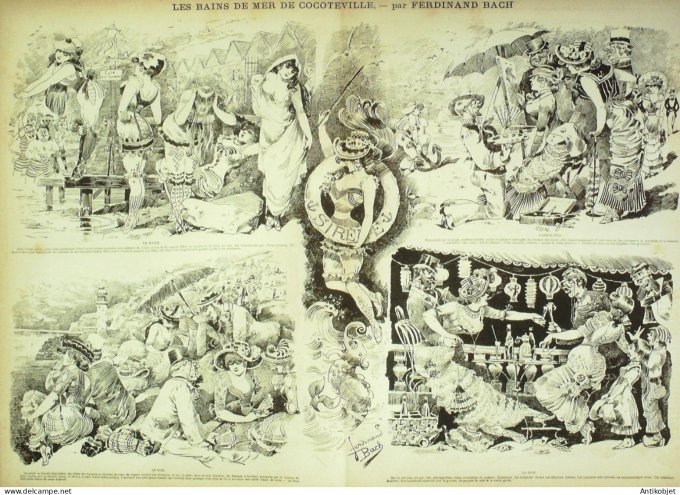 La Caricature 1881 #  85 Baigneurs & buveurs d'eau des Vosges Loys Bains de mer Cocoteville Bach
