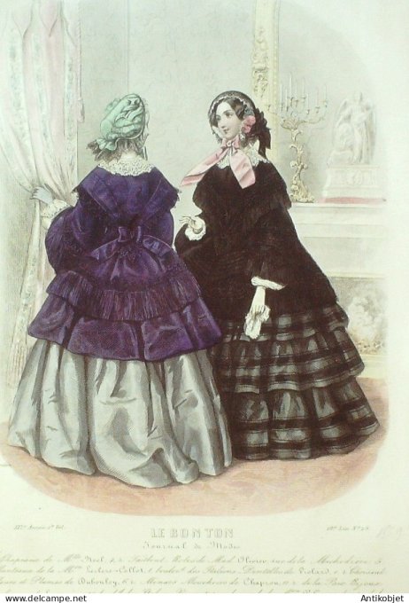 Gravure Mode Le Bon Ton 1855 21 # 25 (aquarelle old fashion plate)