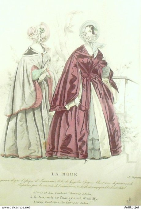 Gravure La mode 1839 # 36 (aquarelle old Fashion plate)