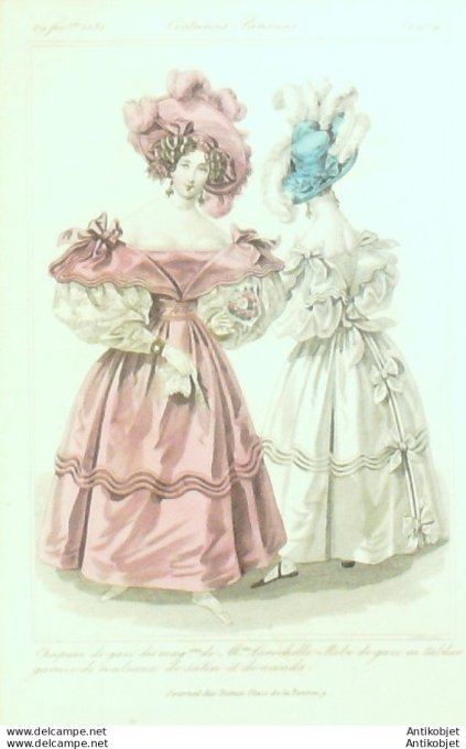 Costume Parisien 1832 # 2964 Robe de gaze en tablier garnie