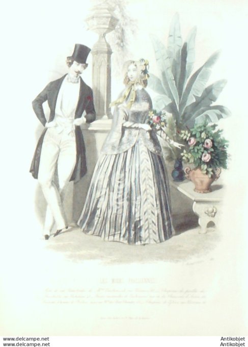 Gravure Les Modes Parisiennes 1846 # 162 Costume homme Maison Couchonnal