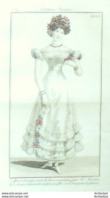 Gravure Mode Costume Parisien 1824 # 2225 (eau forte old Fashion plate