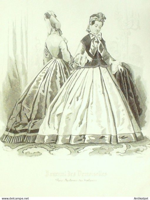 Gravure Mode J.Demoiselles 1862 # 12b (aquarelle Old Fashion plate)