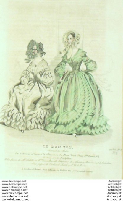 Gravure Mode Le Bon Ton 1839 # 371 (aquarelle old fashion plate)