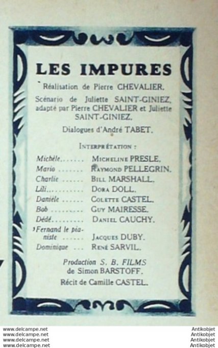 Les impures Micheline Presle Raymond Pellegrin Dora Doll + Film