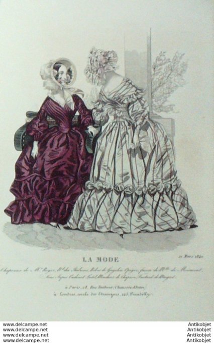 Gravure La mode 1840 # 12 (aquarelle old Fashion plate)