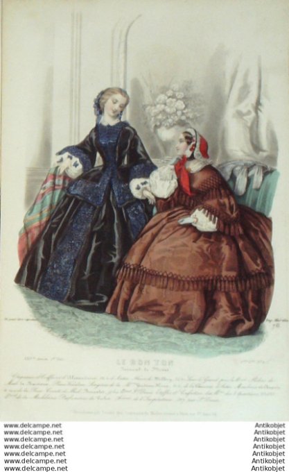 Gravure Mode Le Bon Ton 1857 24 # 1 (aquarelle old fashion plate)