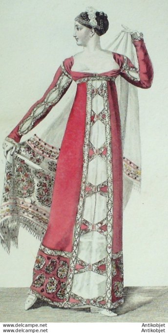 Gravure de mode Costume Parisien 1811 n°1124 Robe de cachemire