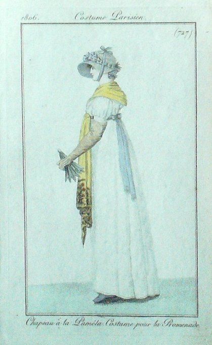 Gravure Mode Costume Parisien 1806 #  727 (eau forte old Fashion plate