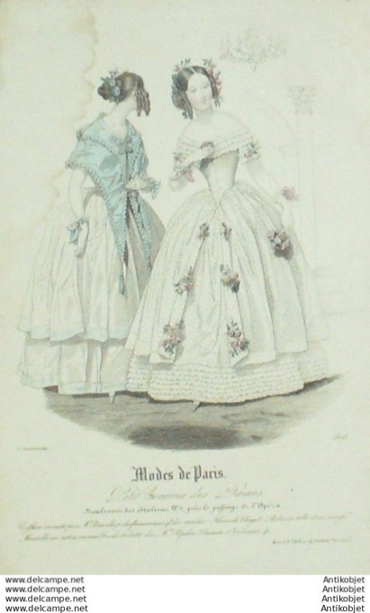 Gravure Mode Courrier des Dames 1840 # 1698 (eau forte old Fashion plate)
