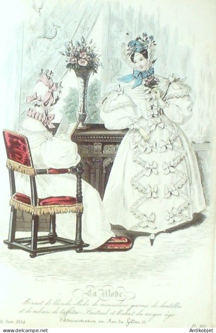 Gravure La mode 1834 # 380 (aquarelle old Fashion plate)