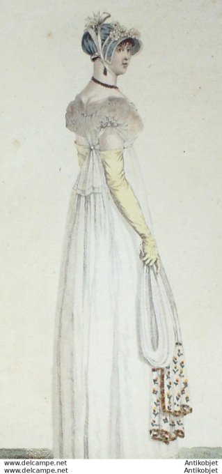Gravure de mode Costume Parisien 1805 n° 591 (An 13) Ceinture en écharpe