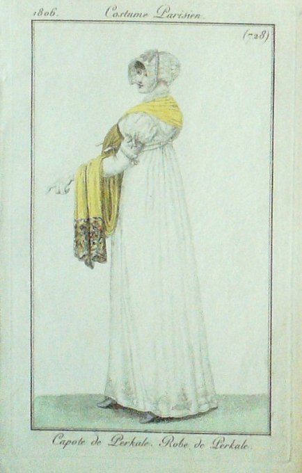 Gravure Mode Costume Parisien 1806 #  728 (eau forte old Fashion plate