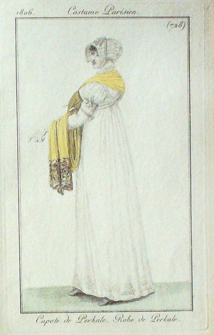 Gravure Mode Costume Parisien 1806 #  728 (eau forte old Fashion plate