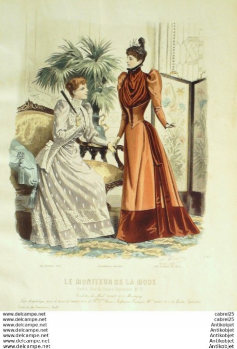 Gravure Mode Le Moniteur 1891 # 47 (Old Fashion plate)
