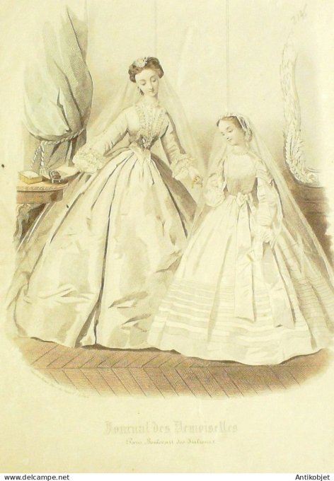 Gravure Mode J.Demoiselles 1863 # 03b (aquarelle Old Fashion plate)