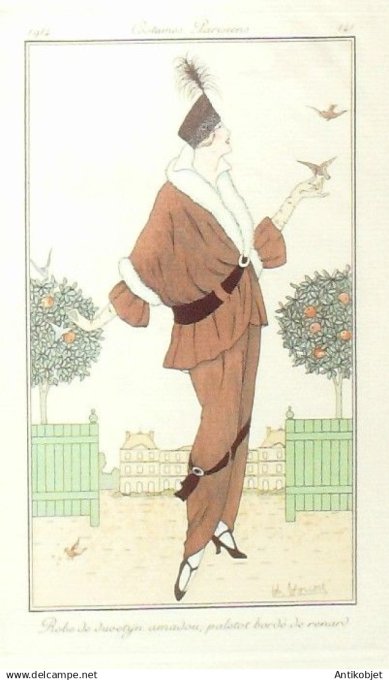 Gravure Costume Parisien 1914 #141 Honoré H (eau forte) Robe de Juvetyn