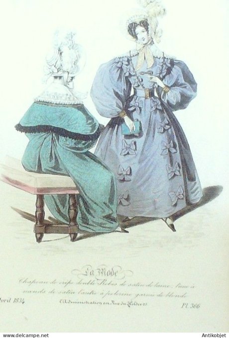 Gravure La mode 1834 # 366 (aquarelle old Fashion plate)