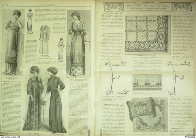 La Mode illustrée journal 1910 n° 44 Toilettes Costumes Passementerie