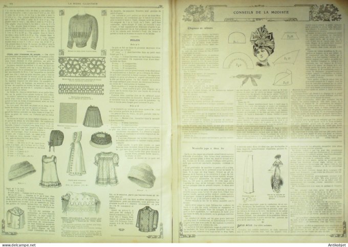 La Mode illustrée journal 1910 n° 44 Toilettes Costumes Passementerie