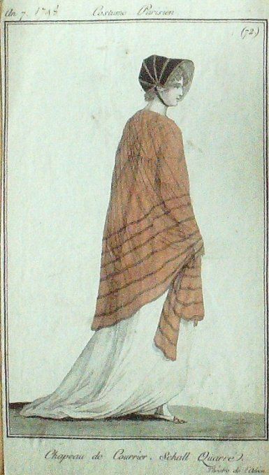 Gravure Mode Costume Parisien 1798 an  7 #  72 (eau forte old Fashion plate