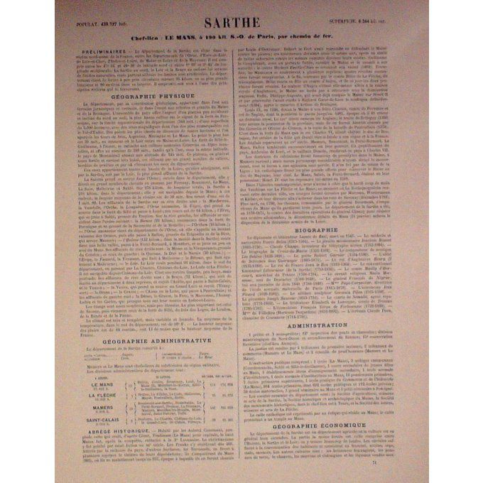 Carte SARTHE (72) LE MANS Graveur LECOQ WALTNER BARBIER 1868