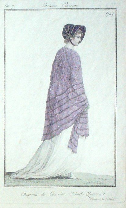 Gravure Mode Costume Parisien 1798 an  7 #  72 (eau forte old Fashion plate