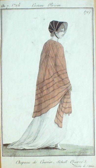 Gravure Mode Costume Parisien 1798 an  7 #  72b (eau forte old Fashion plate