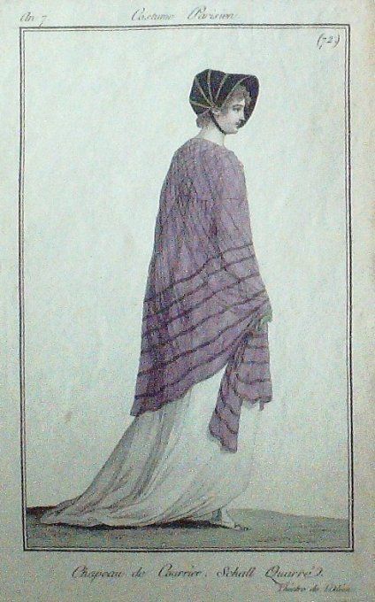 Gravure Mode Costume Parisien 1798 an  7 #  72b (eau forte old Fashion plate