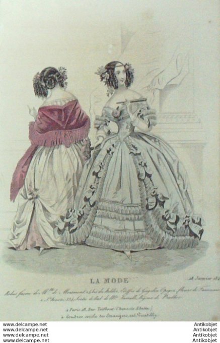 Gravure La mode 1840 #  3 (aquarelle old Fashion plate)