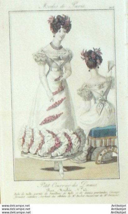 Gravure Mode Courrier des Dames 1824 #  206 (eau forte old Fashion plate)