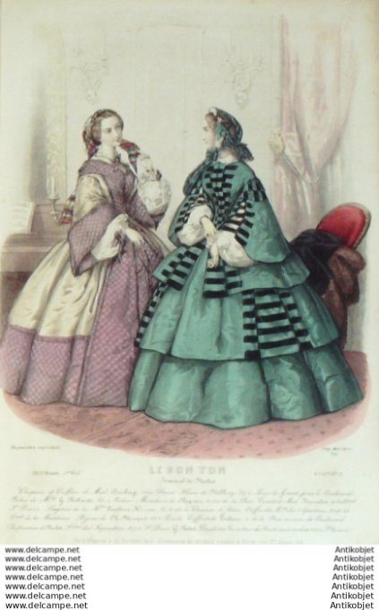 Gravure Mode Le Bon Ton 1857 24 # 3 (aquarelle old fashion plate)