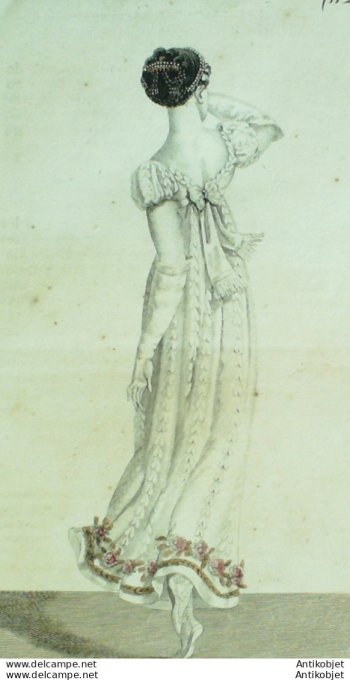 Gravure de mode Costume Parisien 1811 n°1125 Robe de bal en gaze de soie