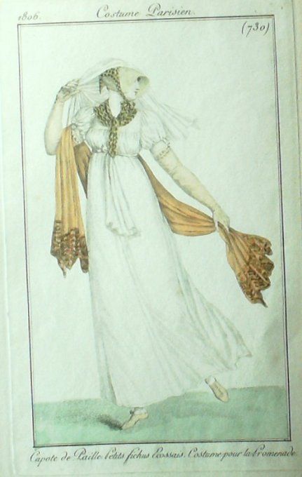 Gravure Mode Costume Parisien 1806 #  730 (eau forte old Fashion plate