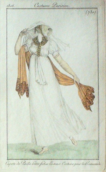 Gravure Mode Costume Parisien 1806 #  730 (eau forte old Fashion plate