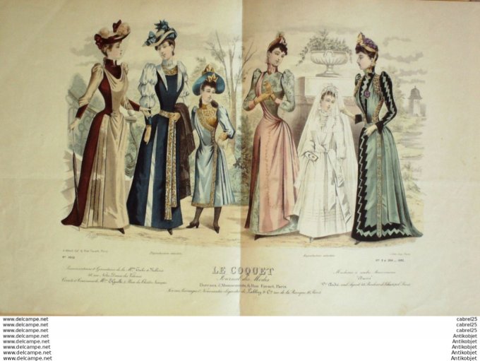 Gravure Mode Le Coquet 1889 # 09 (Old Fashion plate)