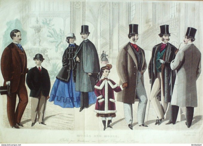 Gravure Mode Musee 1863-11 (Old Fashion plate) Rare Cavaliers Amazone